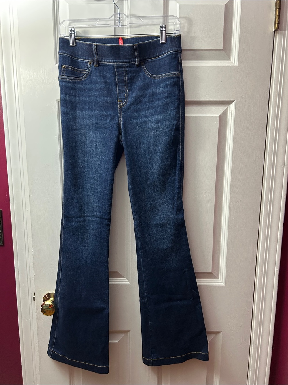 SPANX Dark Wash Flare Jeans - Petite Small - Pull-On Stretch Denim